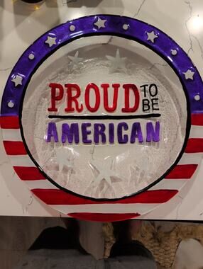 Proud To Be American Glass Bowl Patriotic American Flag Stars Candy Dish Tray